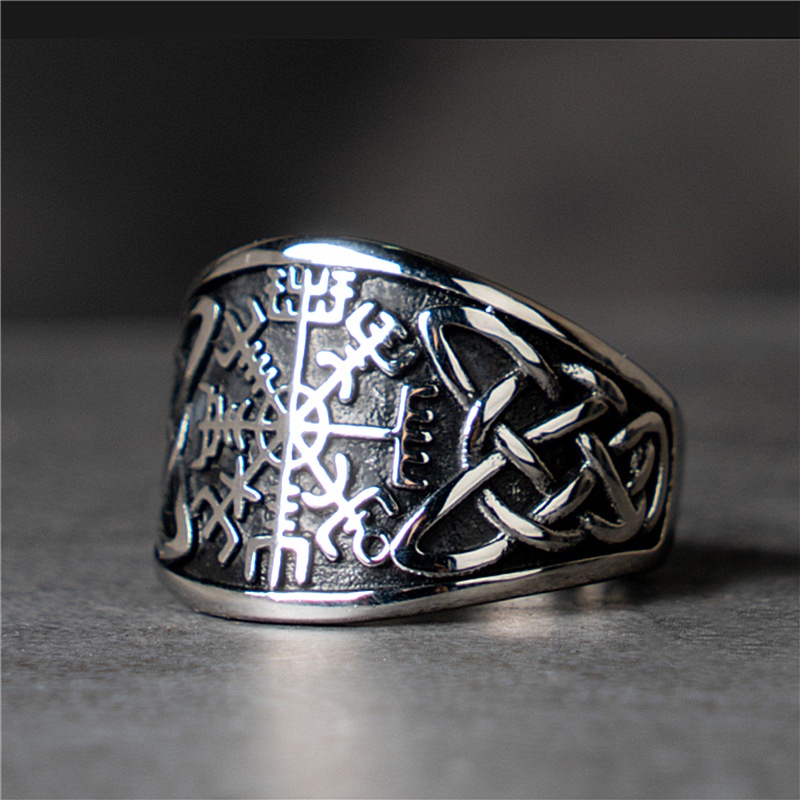 Cincin Gaya Retro Punk Hip-Hop Nordik Viking Kompas Untuk Pria