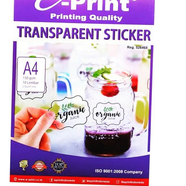 

Produk baru 12.12 e-Print Transparent Sticker A4 150gsm EPRINT - Label Transparan ㅉ