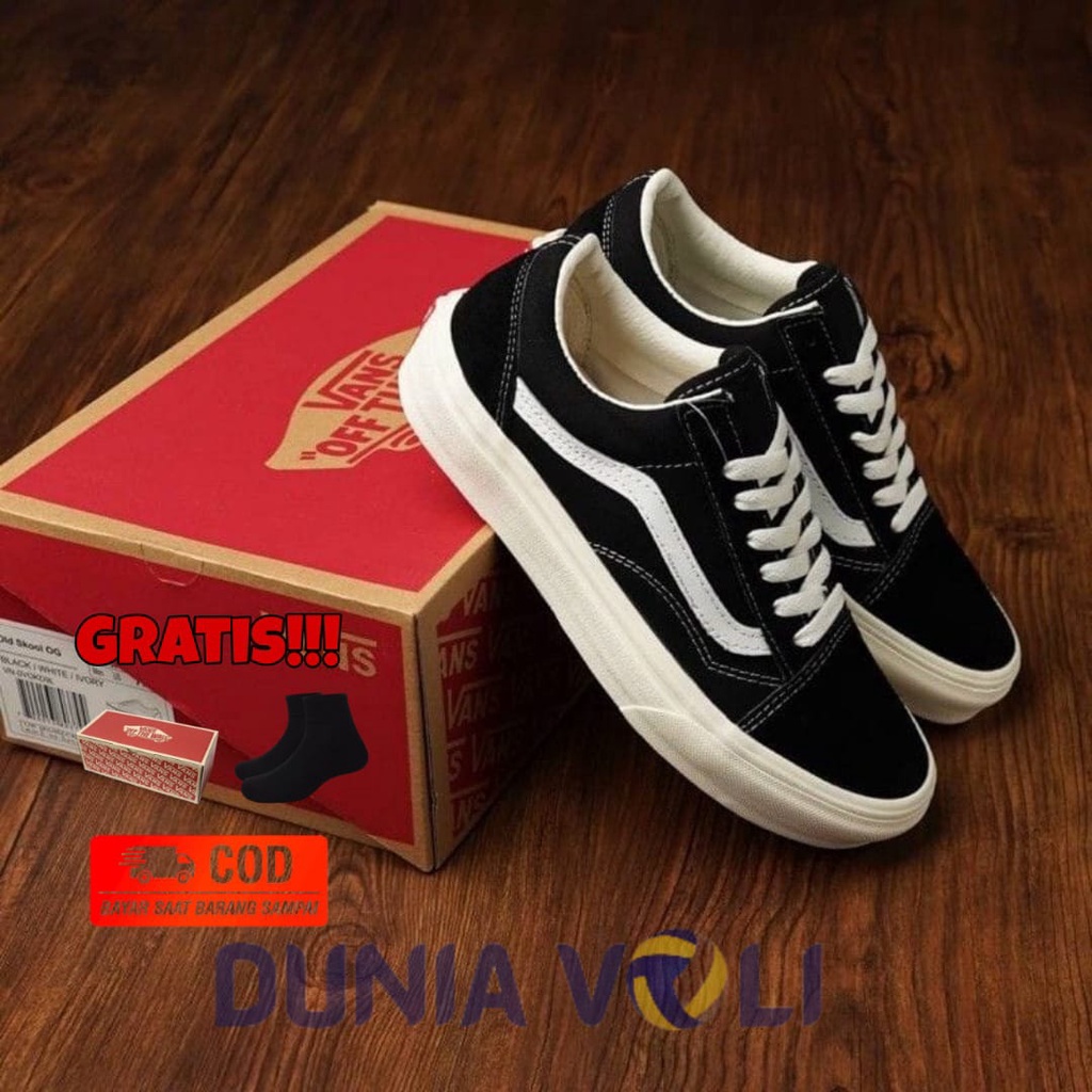 Sepatu Vans Import Vans Oldskool Black White OG Ivory (Free Kaki)