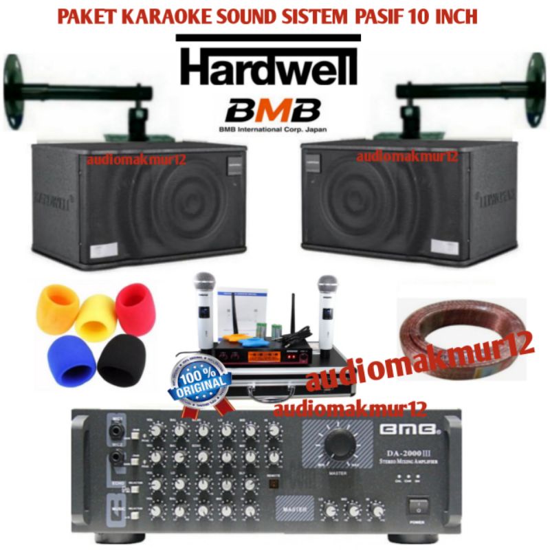 paket karaoke speaker pasif hardwell pmr10 +BMB DA 2000 III original plus mic wireless shure URD11 d