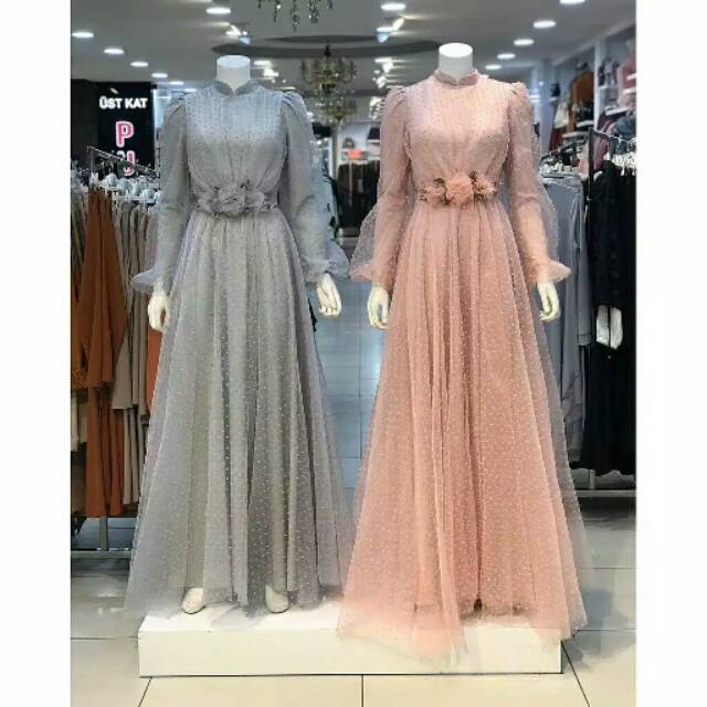 Gaun pesta organza dot// gaun dewasa cantik// gaun kondangan