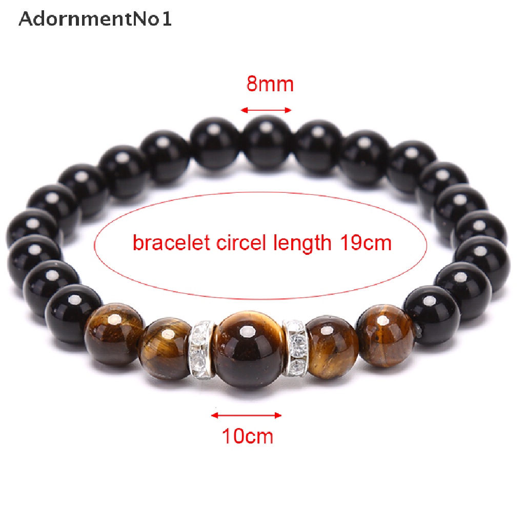 (AdornmentNo1) Gelang Tangan Manik-Manik Batu Obsidian Tiger Eye Hitam Untuk Pria