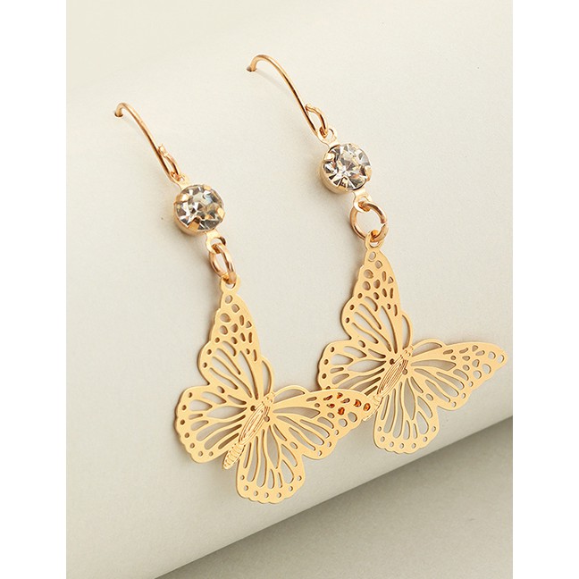 LRC Anting Gantung Fashion Gold Color Hollow And Diamond Earrings K27006