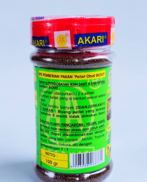 AKARI BIOVIT Pellet + obat 100gr Butiran 1mm Pakan Ikan Obat Ikan Makanan+Obat