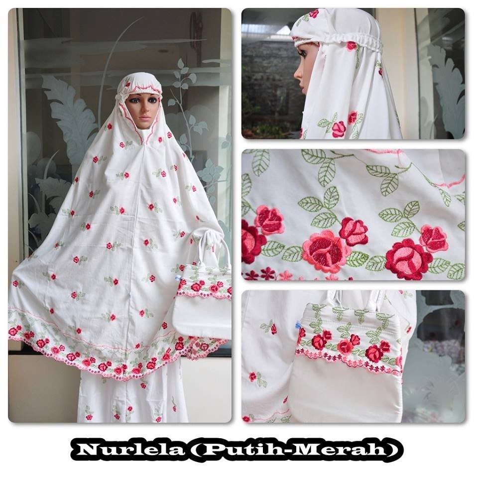 MUKENA DEWASA BSY NURLELA (PUTIH-MERAH)