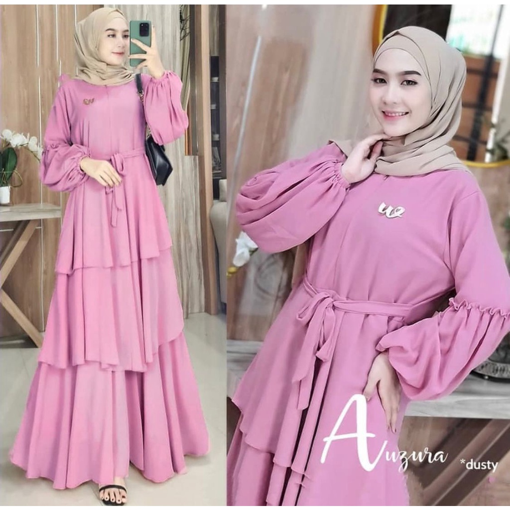 Anzura Dress / Gamis Muslim ceruty babydoll terbaru free bros random realpict / Gamis polos wanita busui friendly