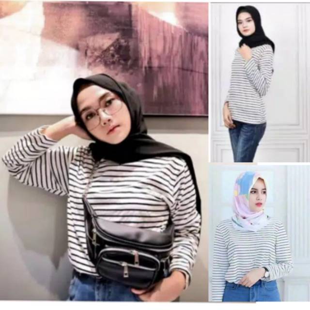 IZANY Dina Top stevi top atasan salur white all size blouse lengan panjang