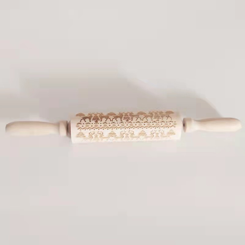 Rolling Pin Natal Wood Christmas Tree Deer Rusa Penggiling Rolpin Adonan Kayu Rollpin