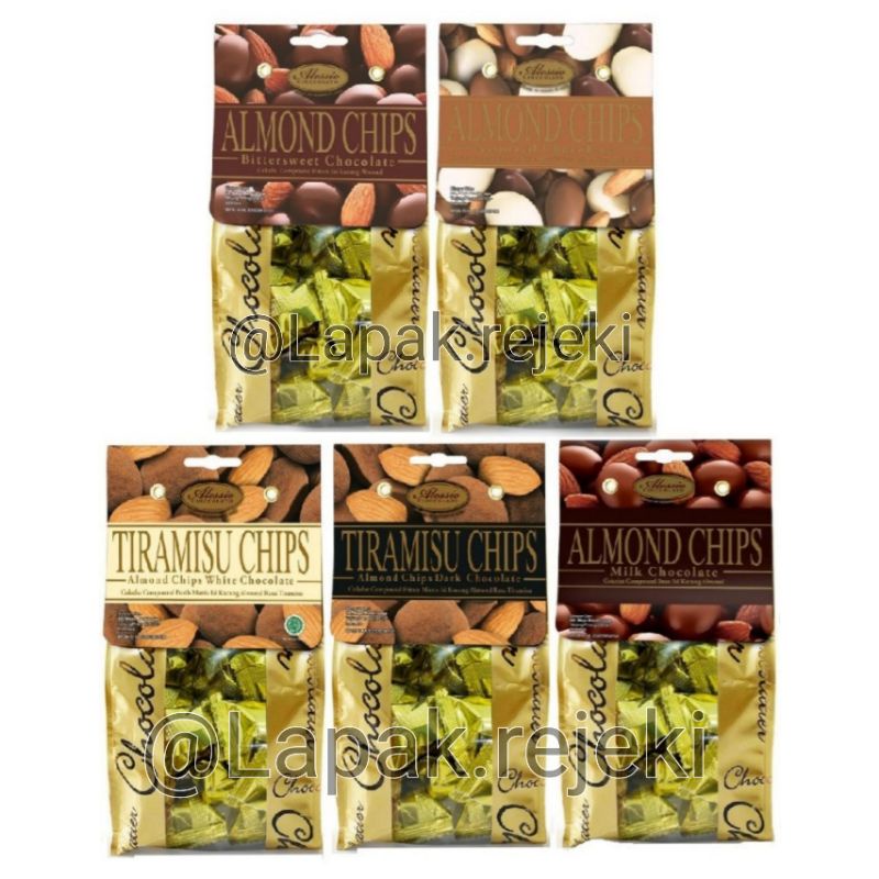 Alessio Chocolate / Messio Chocolate / Cokelat Alessio Almond Chips White Chocolate / Bittersweet Ch