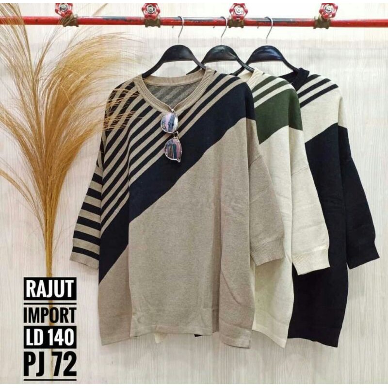 Linystore Atasan rajut wanita jumbo big size/blus rajut jumbo import real pict