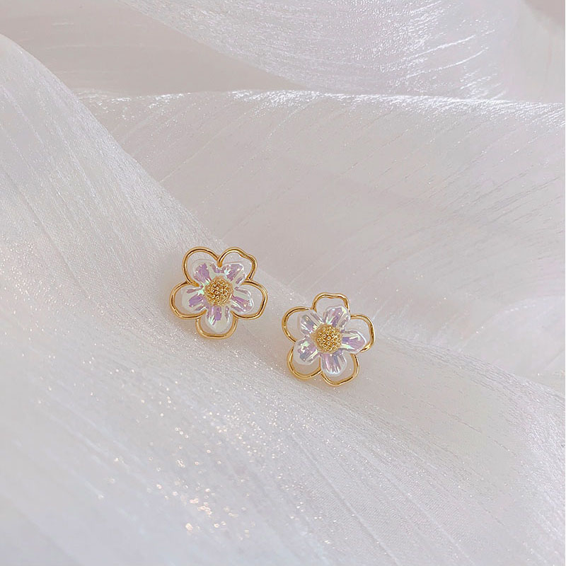 Anting Desain Kelopak Bunga Ganda Bahan 925 Silver Needle Gaya Korea Untuk Wanita