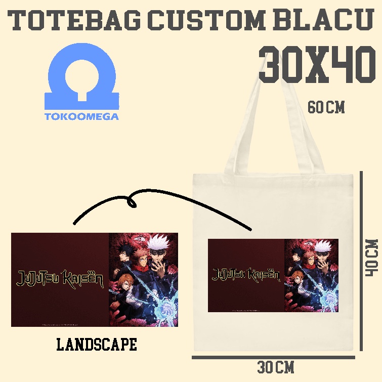 tokoomega Totebag Custom Blacu Cream Premium 30x40