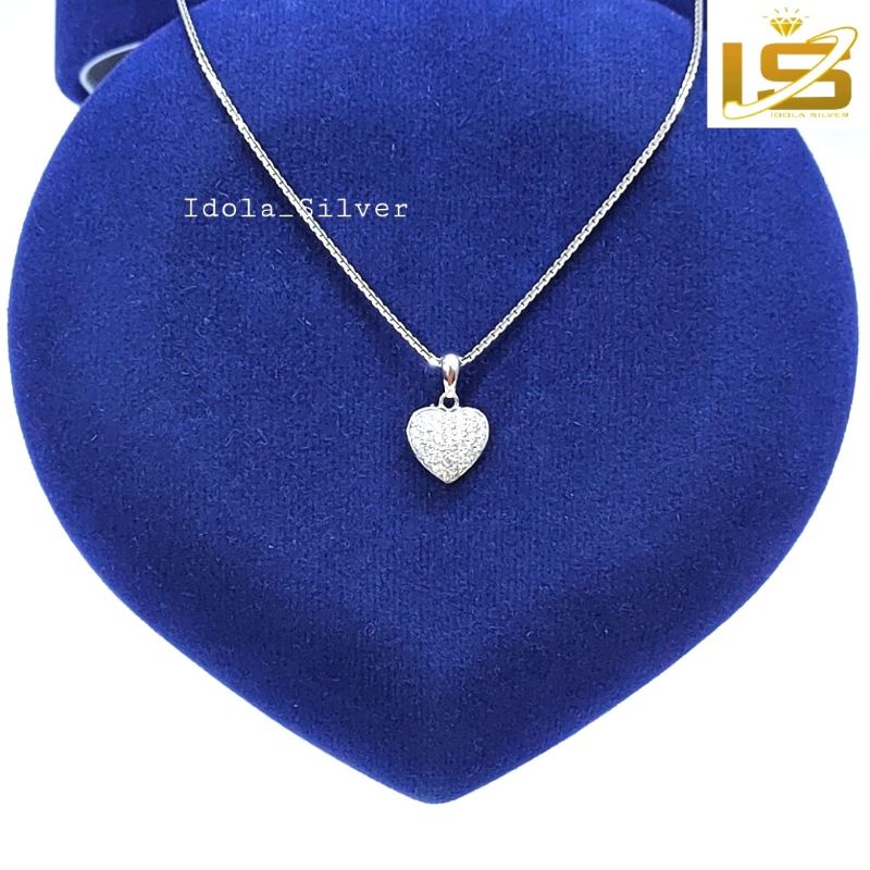 KALUNG PERAK ASLI SILVER WANITA 925 LAPIS EMAS PUTIH MODEL LIONTIN LOVE PERTAMA FULL - PERHIASAN PERAK ASLI