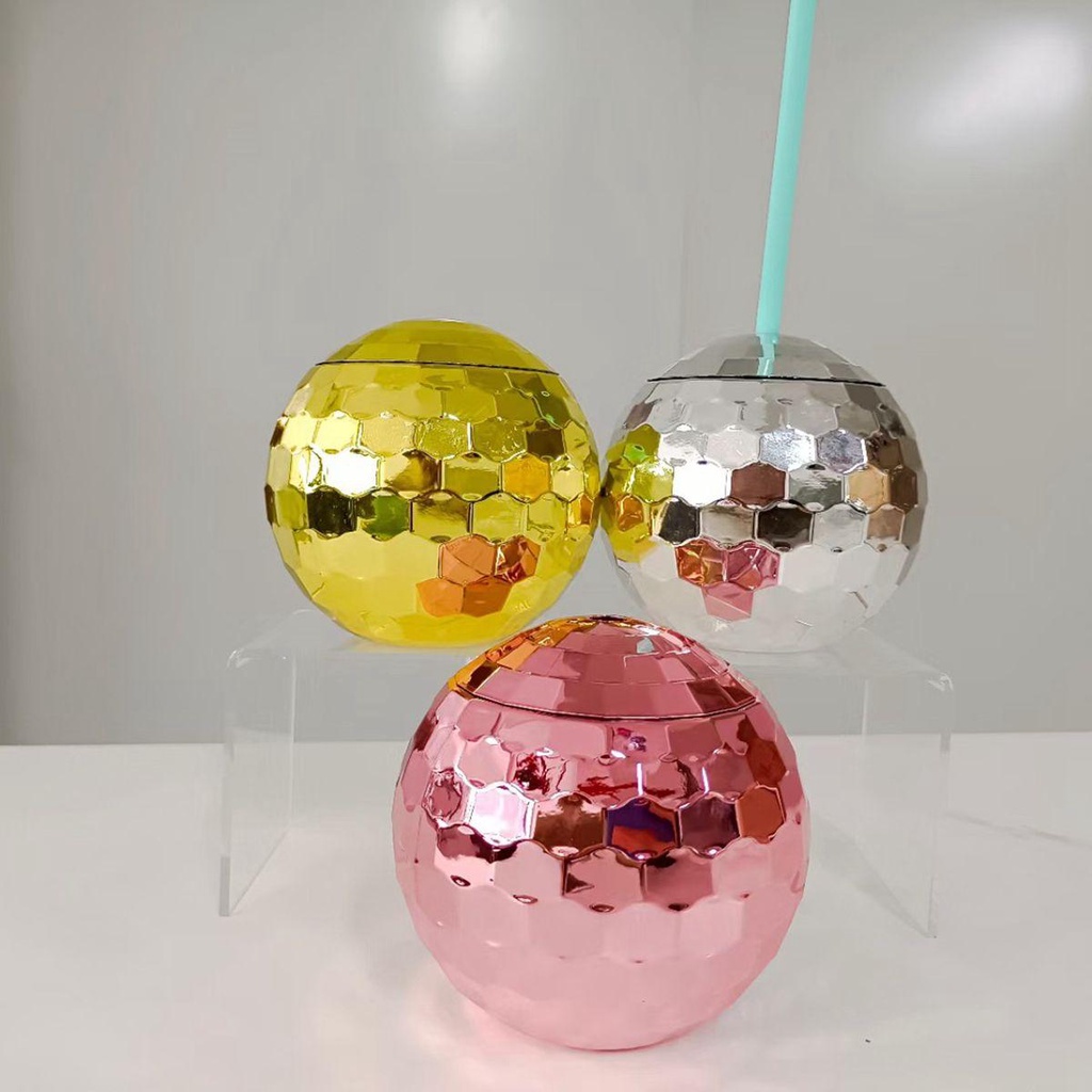 Lanfy Disco Ball Cup Party Dengan Senter Straw Sparkly Gelas Anggur