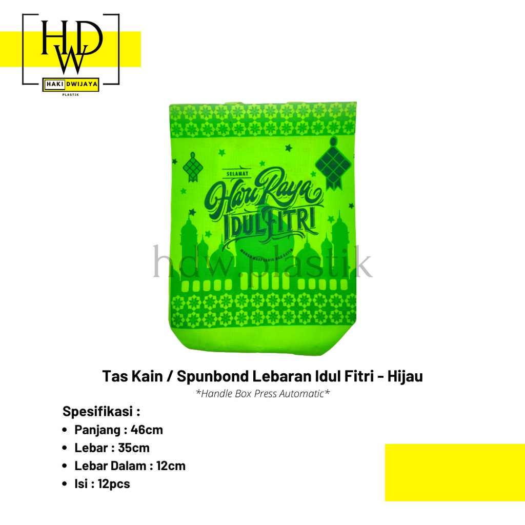 

[Isi 12Pcs] HLBOX Tas Kain Spunbond Idul Fitri 35x46x12cm - Hijau