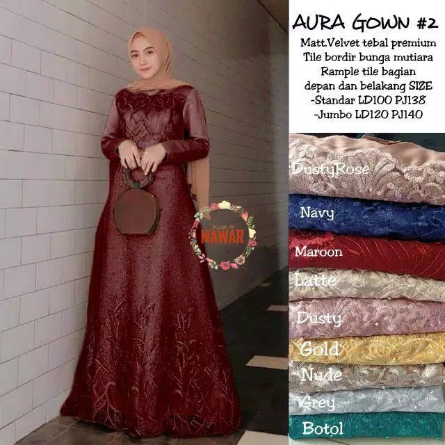 Aura Maxi Baju Gamis Full Brukat Tile Remaja Dewasa Wanita Muslim Premium - M L XL XXL Jumbo Baju Ba