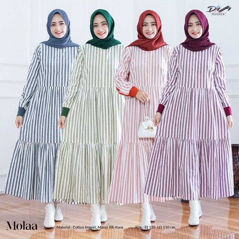 Midi Dress Busui Motif Garis Katun Import Mola Dress midi