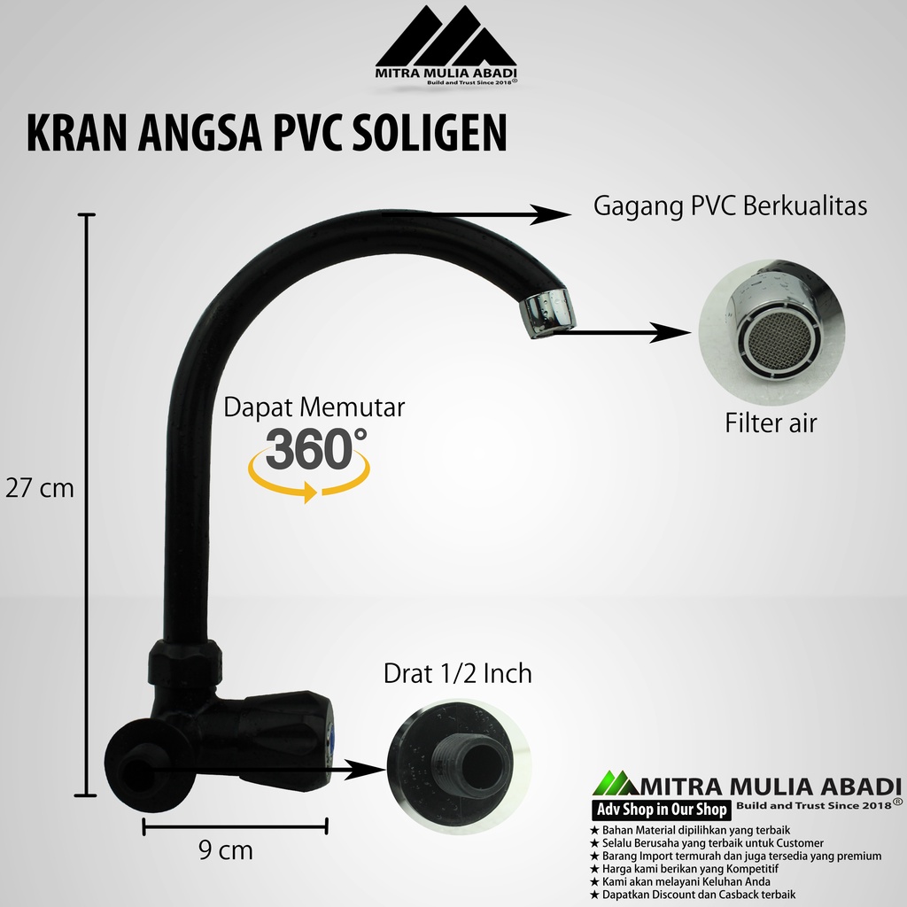 Kran Angsa PVC Drat 1/2 Inch | Keran Air Dapur PVC Soligen