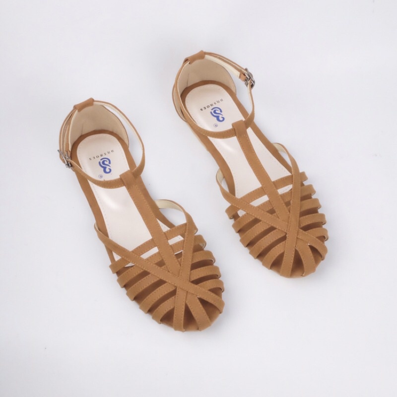 [SIAP KIRIM] BRShoes40 FT Tan Sandal Tali Casual Flat Wanita