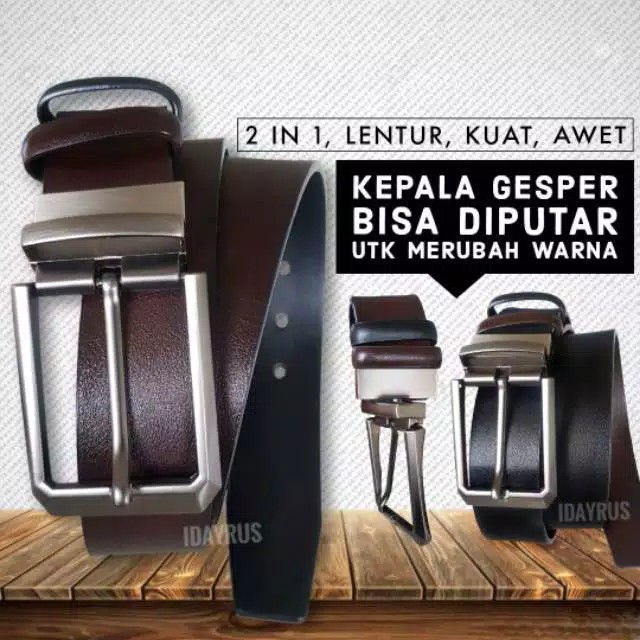 IKAT PINGGANG PRIA KEPALA PUTAR 2 IN 1 BISA UBAH WARNA MODEL BUCKLE FASHION STAINLESS STEEL - 9-12/13