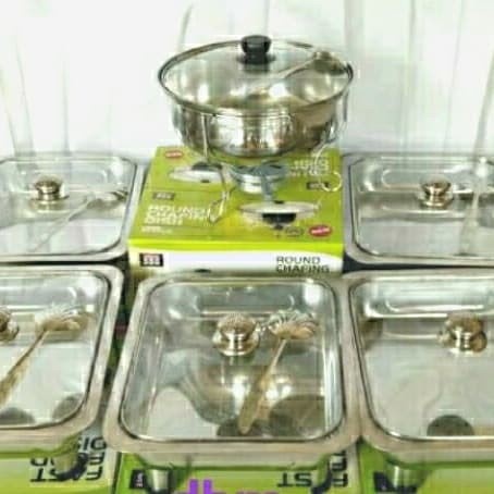 Saji Prasmanan - Set Prasmanan Tungku Pemanas & Mangkok Saji Stainless Steel Tutup Kaca