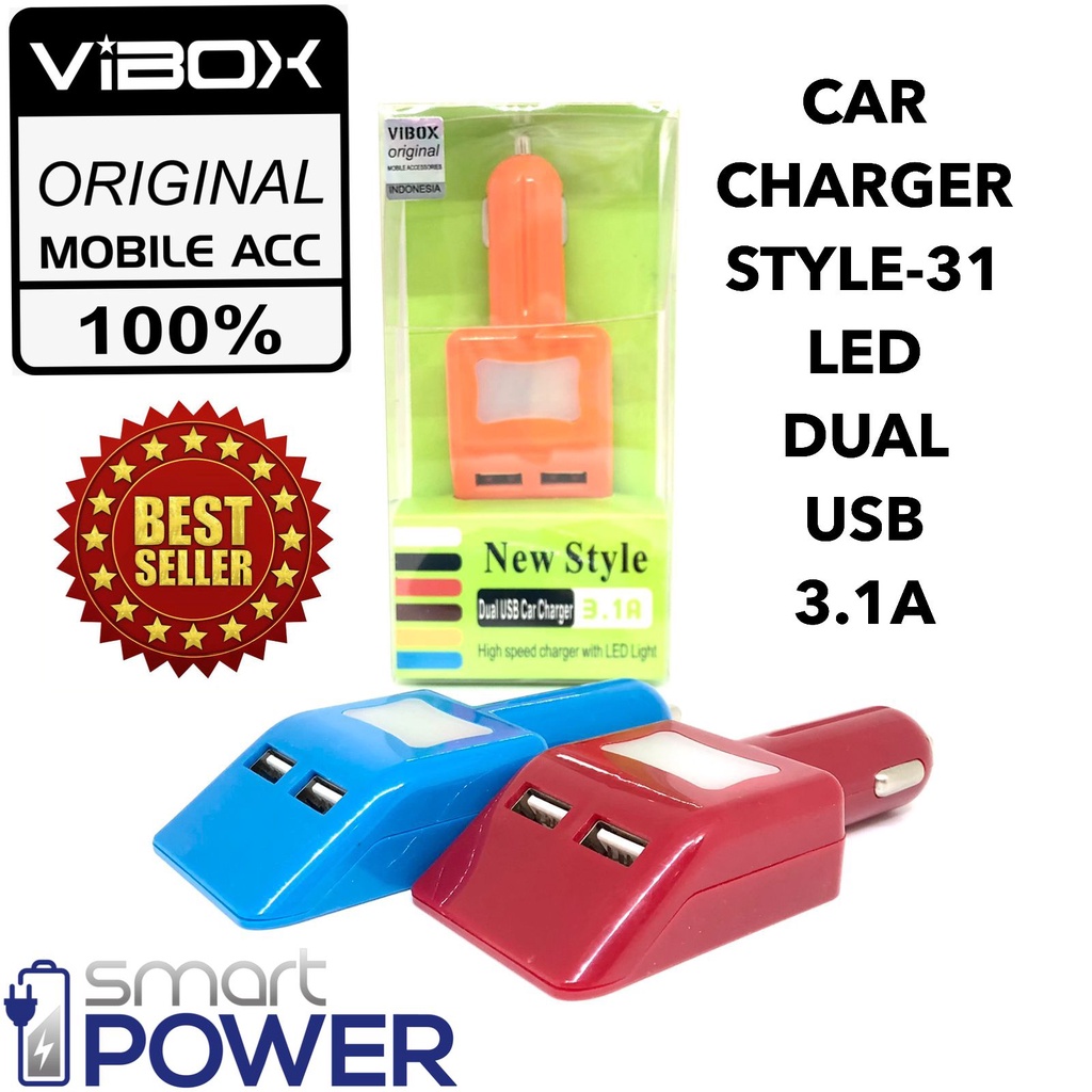 SAVER MOBIL SUMO SC-C18 2 USB 2IN1 VIBOX CAR CHARGER STYLE-31 LED DUAL USB 3.1A