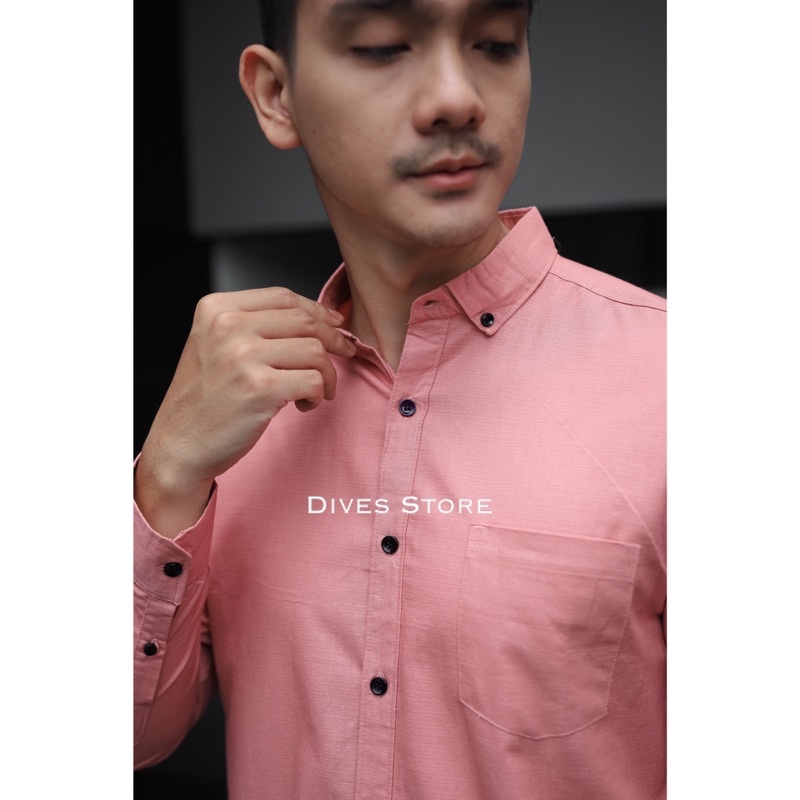 Divesstore Kemeja polos pria lengan panjang basic kasual kantoran pink salam / kemeja cowok / atasan pria