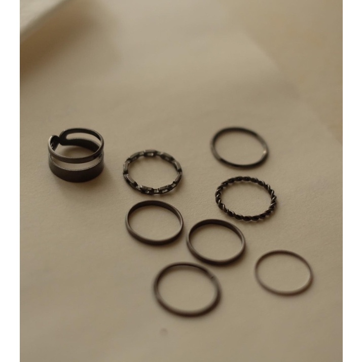 Goldstein set rings (gold, silver, black)