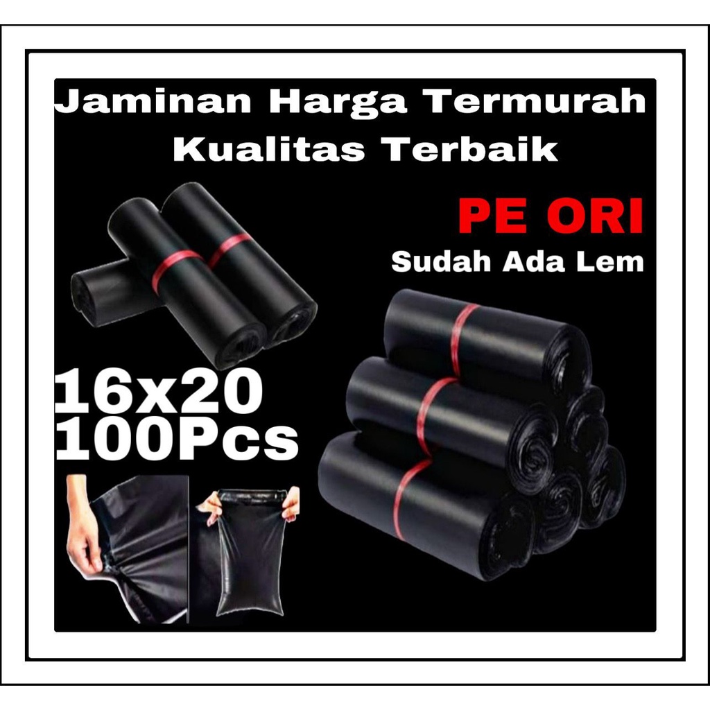 

POLYMAILER 16X20 CM 100PCS PE HITAM GLOSSY / PLASTIK PACKING ONLINE / PLASTIC POLYMAILER