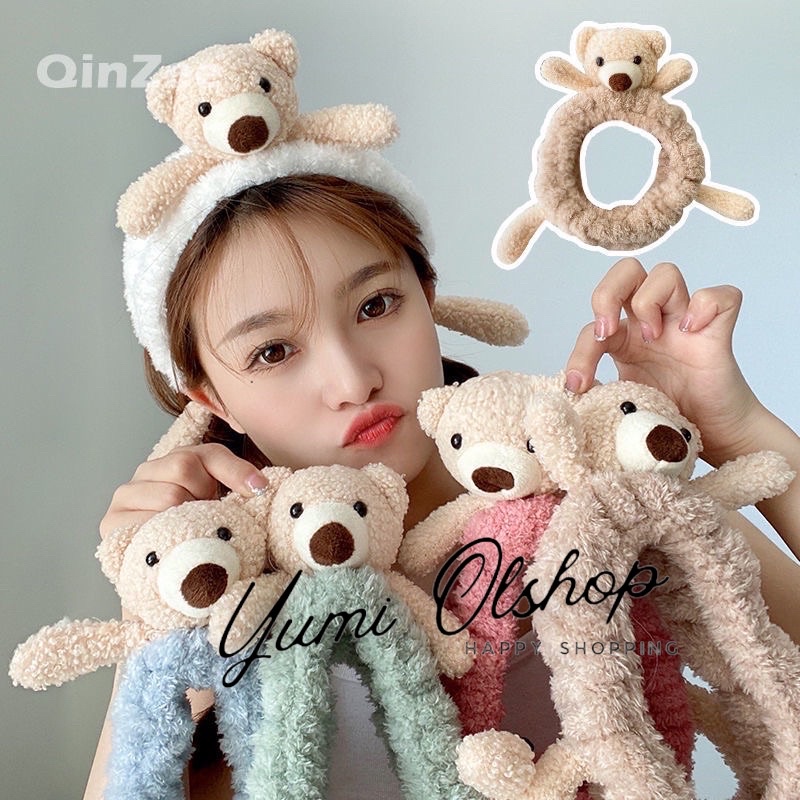 PREMIUM KOREAN FLUFFY BEAR HEADBAND / BANDANA BERUANG KOREA / BANDO MANDI / HEAD BAND / BANDANA EMPUK