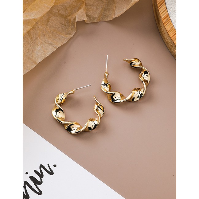 LRC Anting Tusuk Fashion Golden 925 Silver Needle Geometric Twist Metal Circle Spiral Earrings D5967