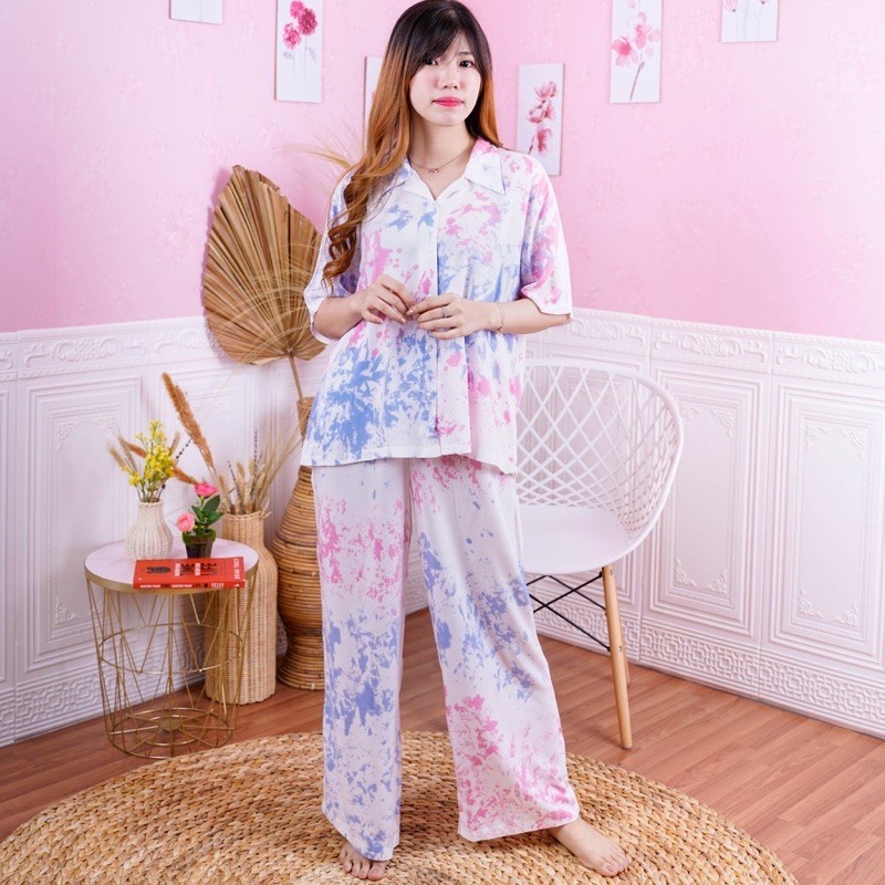 Setelan piyama tie dye / Baju tidur tie dye / piyama set tie dye / Tie dye set baju tidur CP tie dye