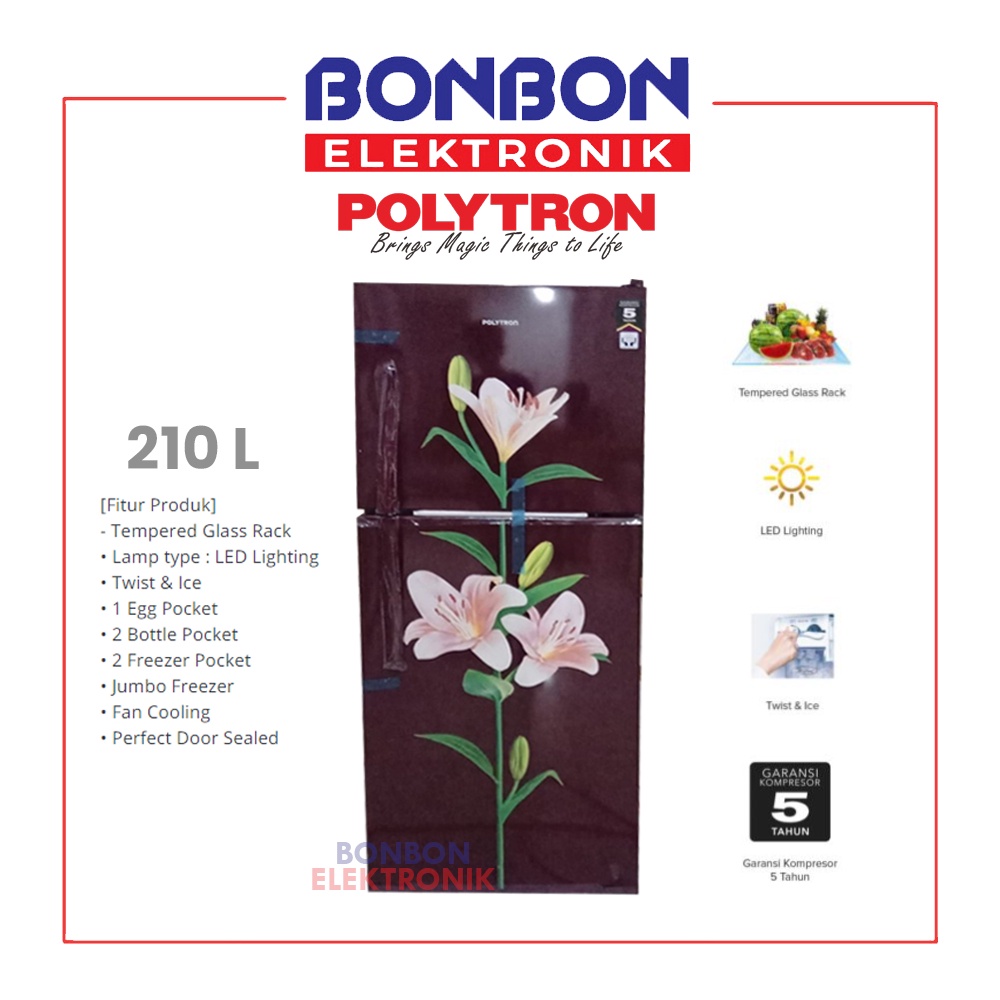 Polytron Kulkas 2 Pintu 210L PRB 217 / PRB217 New Belleza 210 L