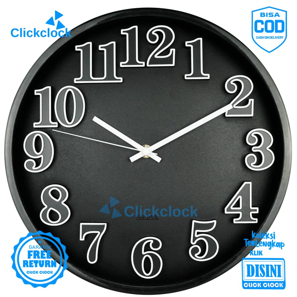 Jam Dinding Analog Minimalis Hitam Platinum PT-10772 Besar Hiasan Kamar Unik