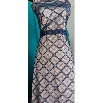 (HARGA PER 0.5 M) Kain Tulle Kotak Motif Kembang/ Kain Tulle Kotak Murah/ Kain Gaun Pengangin Tulle 