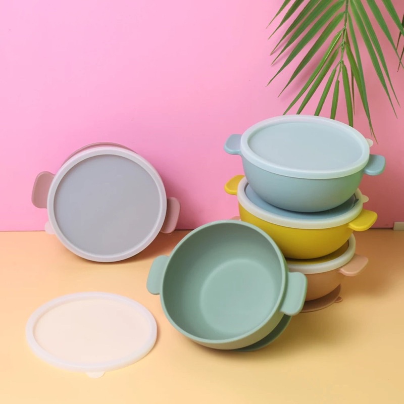 KOKOBEE Premium Silicone Suction Bowl With Lid (6M+) Dengan Tutup / Food Grade Silicone / BPA FREE / mudah digenggam / anti pecah / anti tumpah / anti bocor / merekat dengan kuat pada meja / silicone lembut / coconi / jageun / mangkok viral / beaba