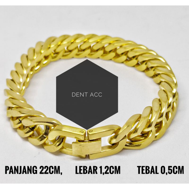 gelang tangan titanium pria gold