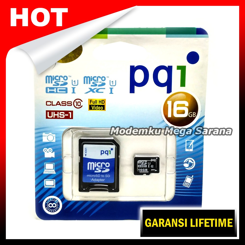 PQI MicroSDHC UHS1 Class 10 - 16GB + Adapter