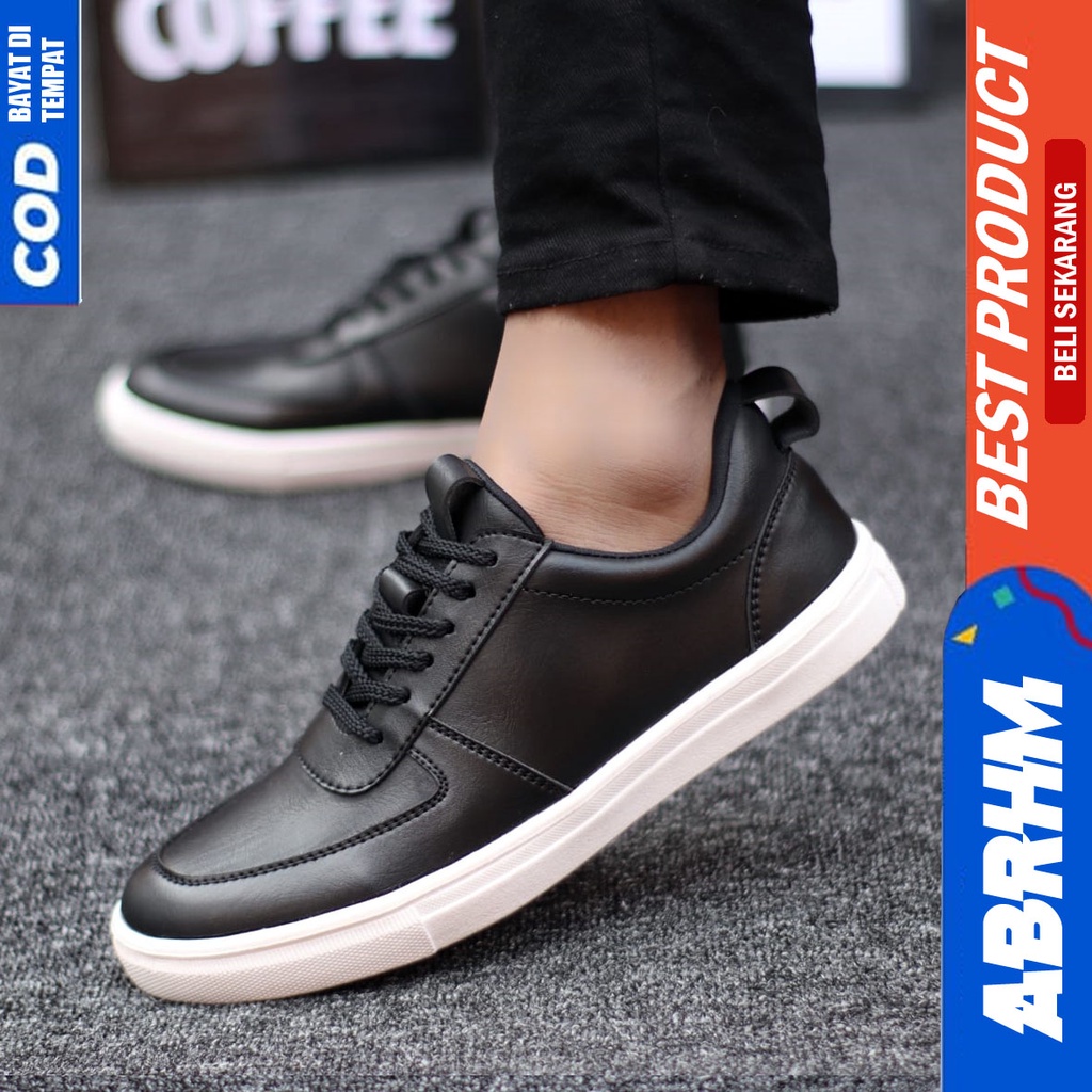 Abrhm Regan - Sepatu Formal Casual Pria Tali Kulit Pu Kerja Hitam