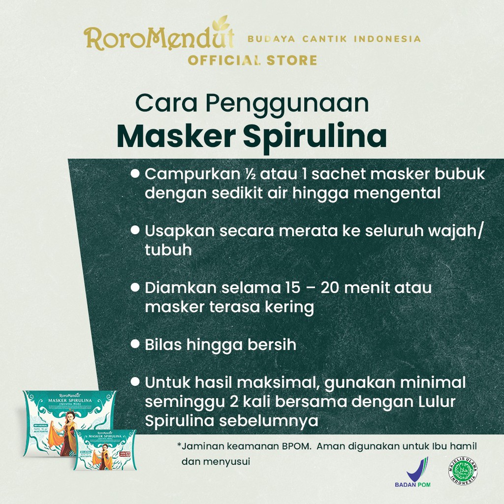 Roro Mendut Masker Spirulina Mini Size 20 gr Whitening Pemutih Wajah Penghilang Jerawat Bopeng Flek