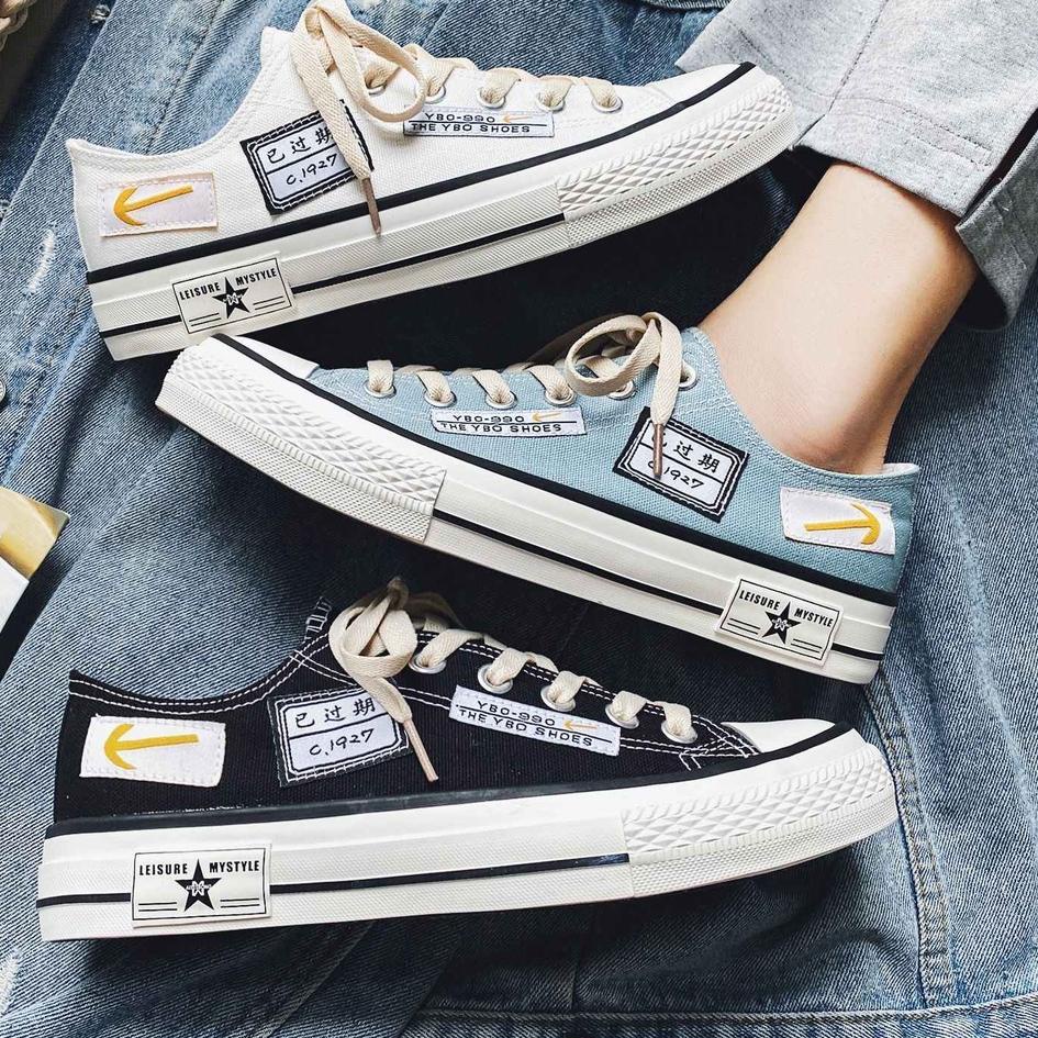 Sepatu Sneakers Sport Canvas Korea Wanita Import Original YBO Shoes Putih {Plr31au22ᴺ}