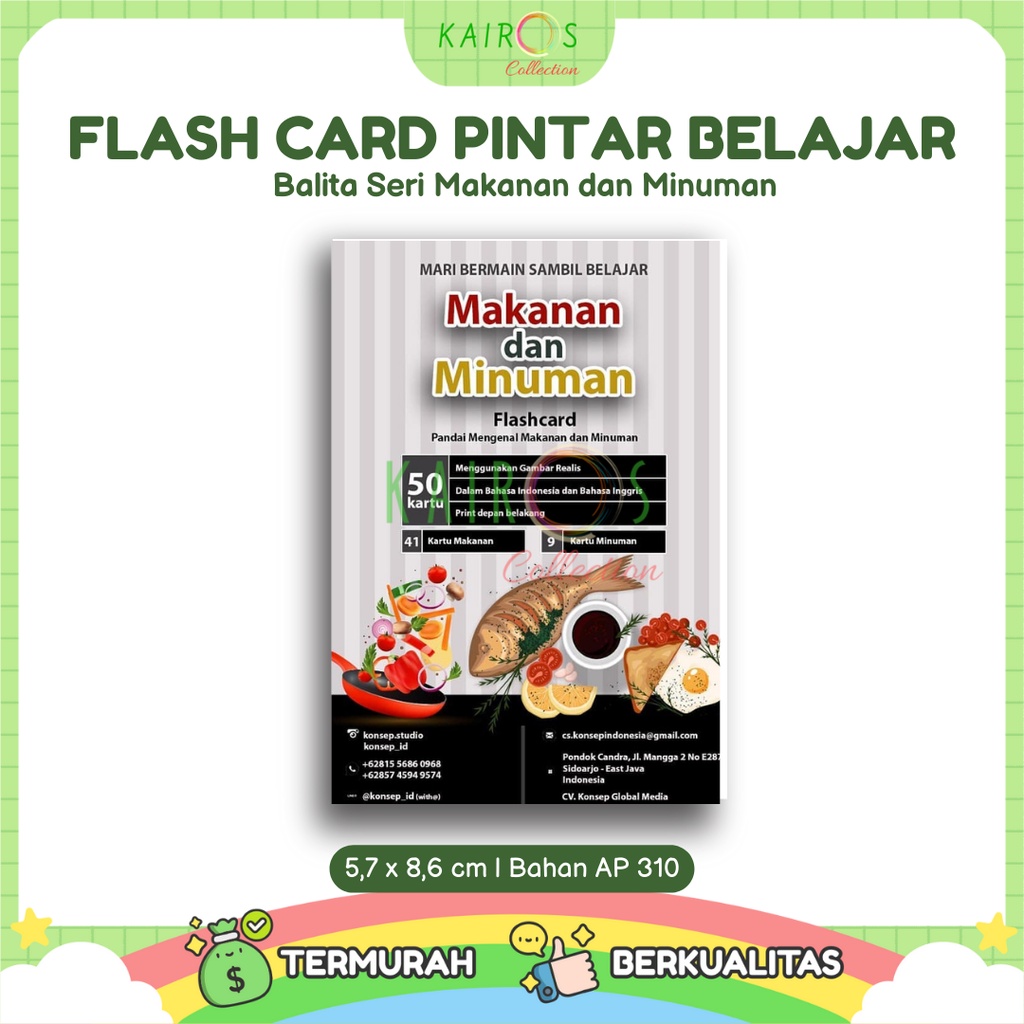 Flashcard /Flash card Kartu Pintar Belajar Balita Seri Makanan dan Minuman