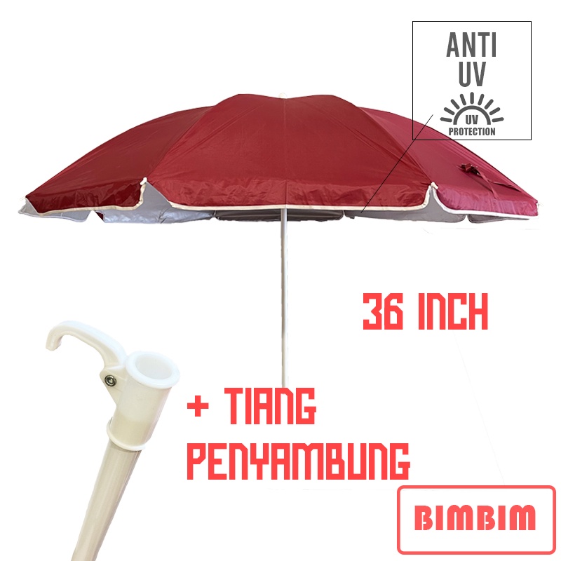 Payung Pantai 36 Inch Payung Tenda Jualan Cafe Bazaar 180 cm Anti UV Lapis Dalam Silver
