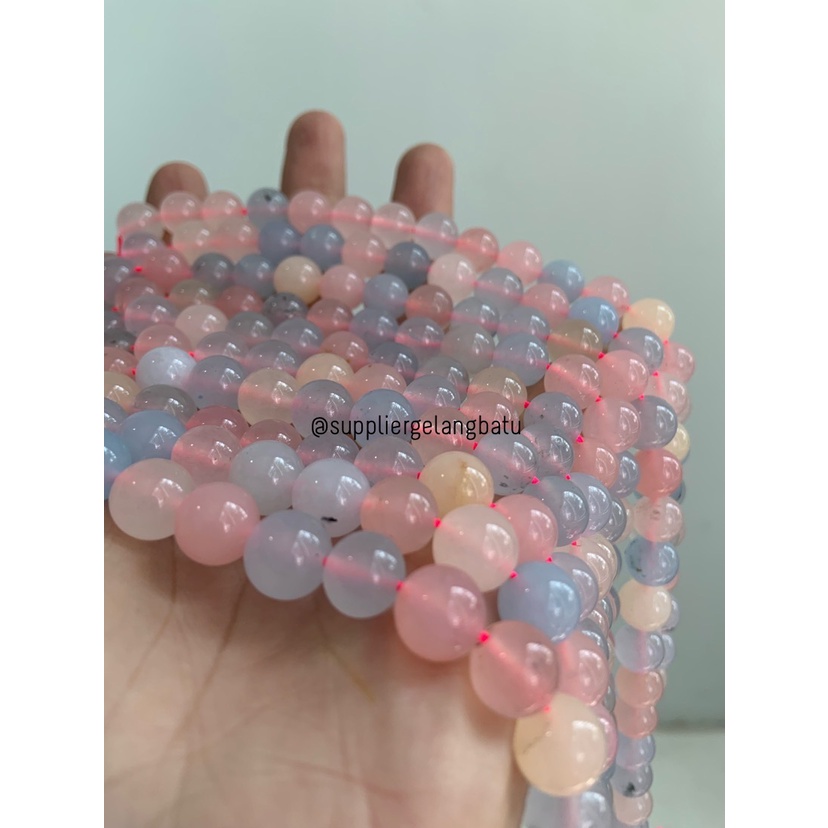Natural Morgan 10mm morganite pink biru kuning batu manik candy craft bahan kalung gelang kerajinan 