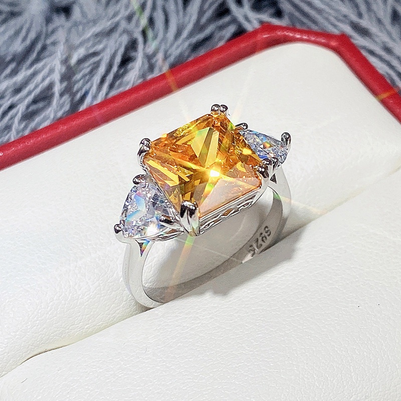 Perhiasan Cincin Cubic Zirconia Bentuk Persegi Warna Silver Untuk Wanita