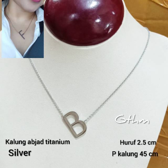 Gthm titanium kalung huruf abjad nama stainless steel silver huruf 2.5cm bagus