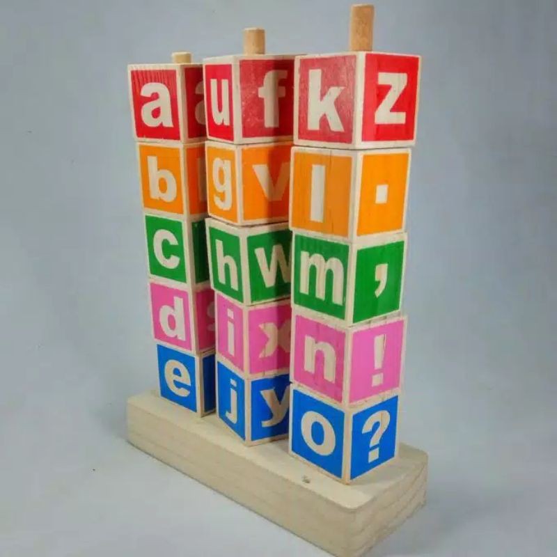 Balok Susun Huruf  Alphabet Kayu Pinus Sablon