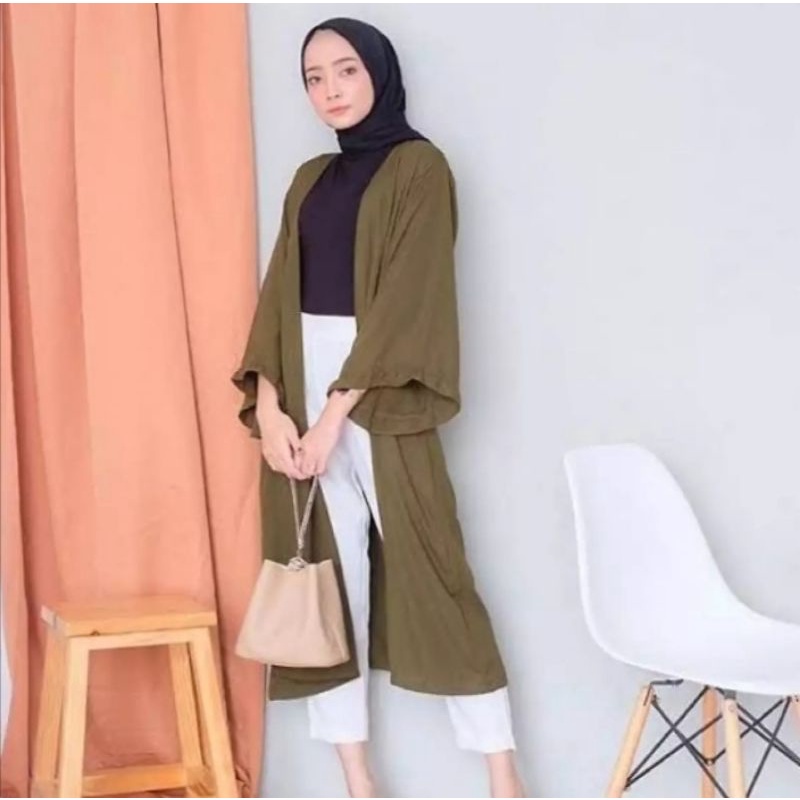 Outher kiffa/ Cardigan polos Lengan Ruffle/ Cardigan pendek wanita muslim kekinian