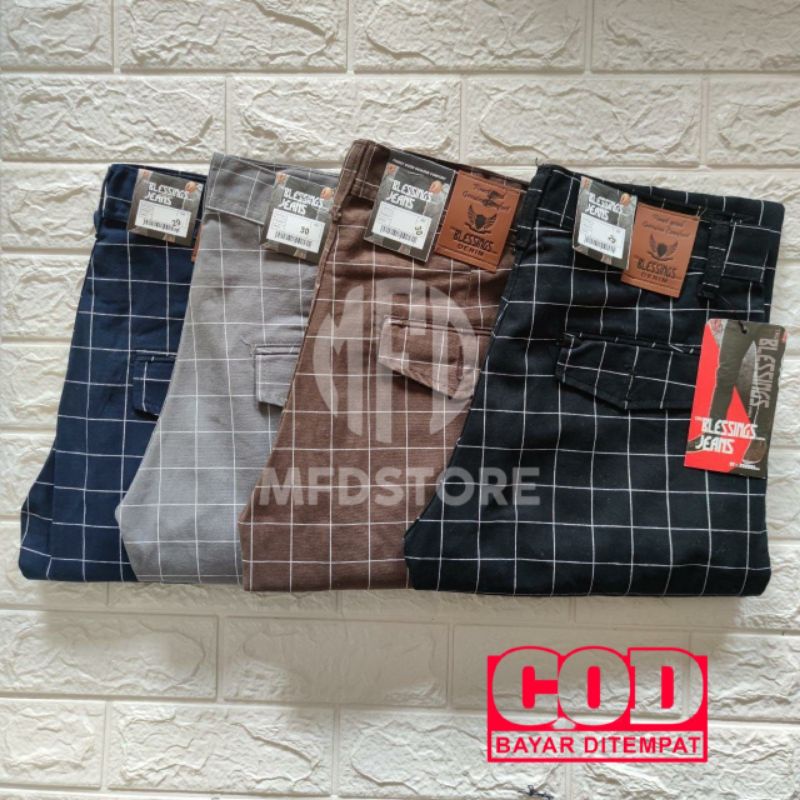 Celana Tartan Pria Premium Celana Chino Tartan Kotak Kotak