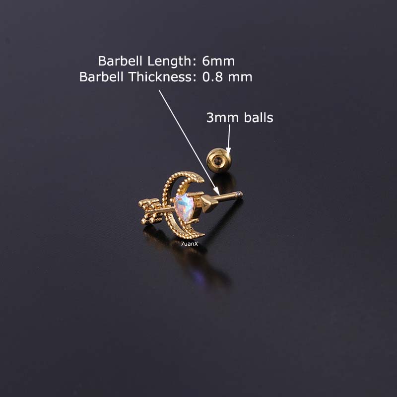 1pc Anting Tindik Bentuk Barbel Bahan Stainless Steel 20 Gage Warna Silver / Gold Dengan Zircon